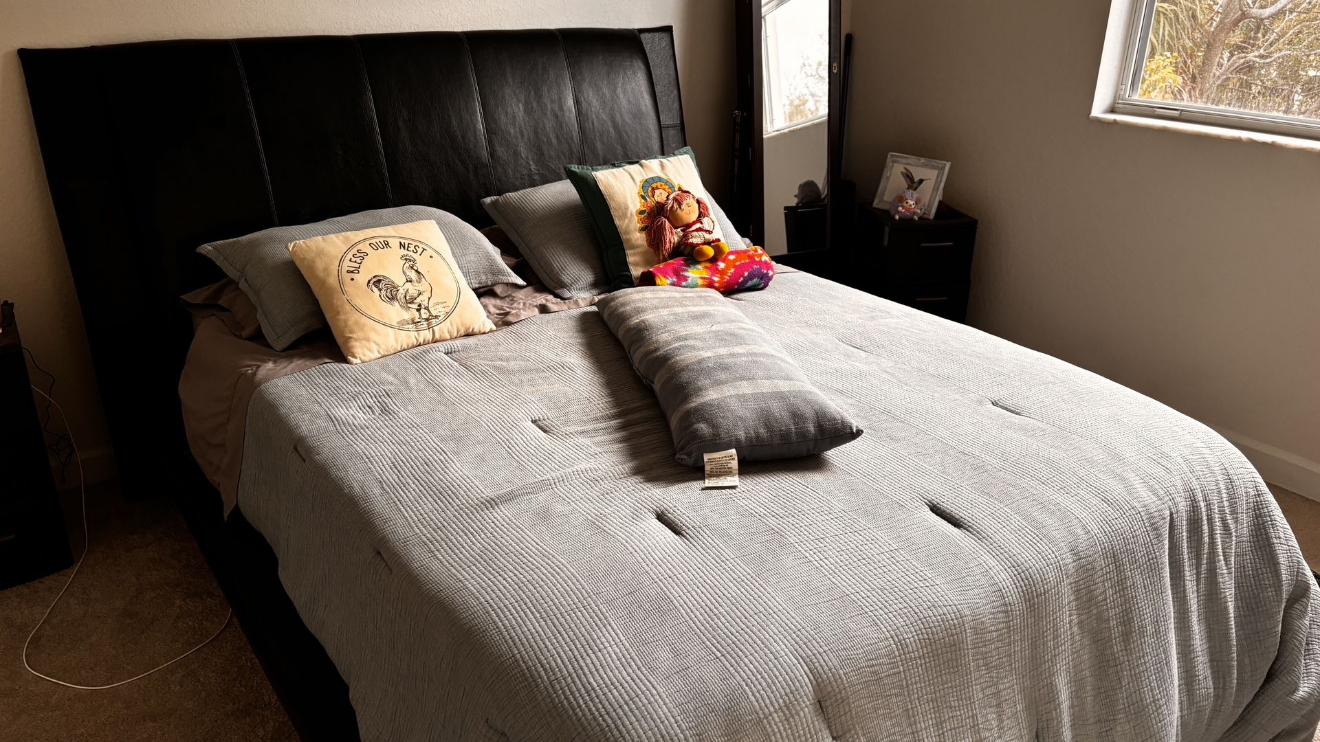 Platform Leather Queen Bed With Mattress