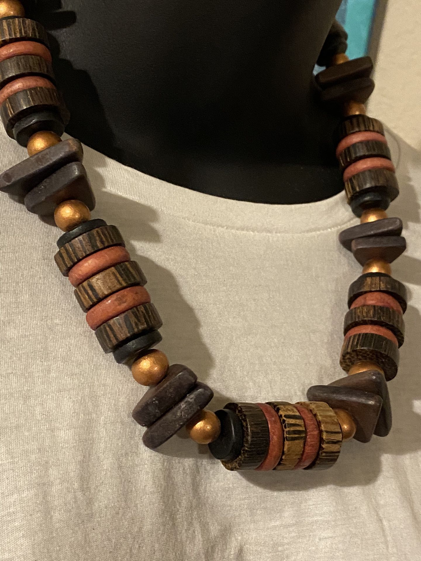 Wooden Bead Necklace Approximately 23”