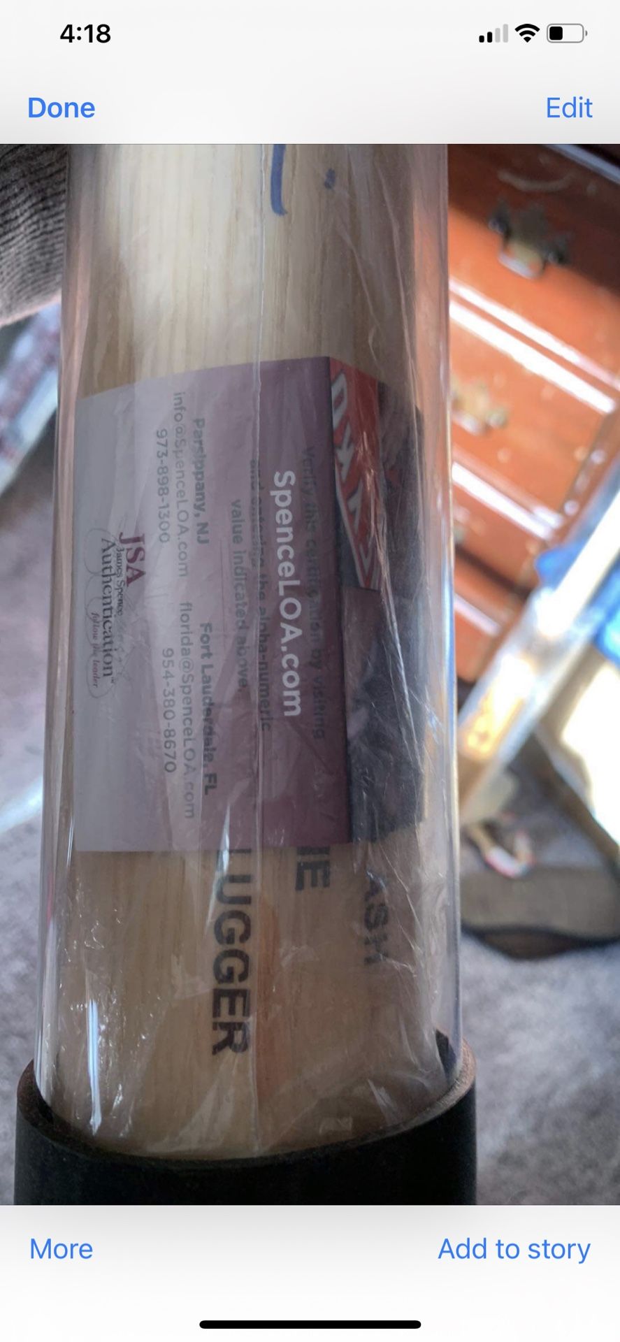 Hideckie Matsui autographed Bat. It Says Godsilla And Jhonny Bench Bat HOA 89 Auto Both Bats Numbered And 1 Card Rhys Hoskins Auto As Well And Number