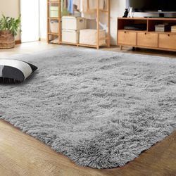 Brand New Ultra Soft Indoor Modern Area Rugs Fluffy Living Room Carpets for Children Bedroom Home Decor Nursery Rug 4x5.3 Feet, Gray

