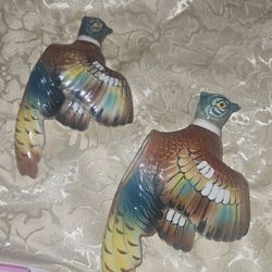 Vintage 3D Ceramic Porcelain Small Flying Pheasants Wall Hanging Plaque