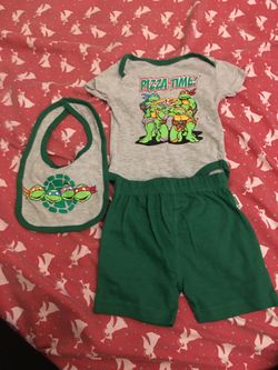 Ninja turtles onesie plus shorts nd bib