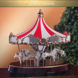 14” Animated Musical Christmas Carousel With Horses