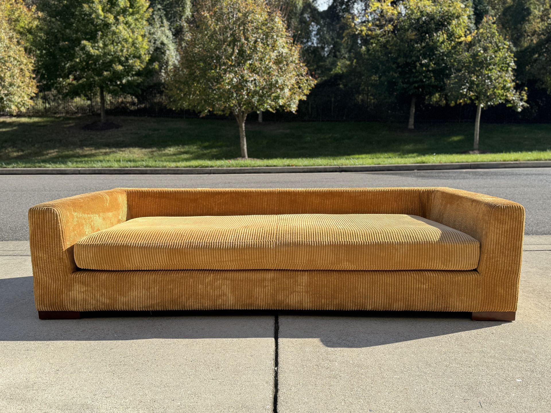 Mid-Century Modern Corduroy Sofa – Mustard Gold – 89” Wide