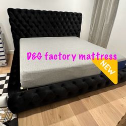King Size Bed Frame Mattress Included   🔥  Black Velvet  Upholstery Bed Frame   🔥  Bonita Cama King Size Color Negra  Colchon Incluido