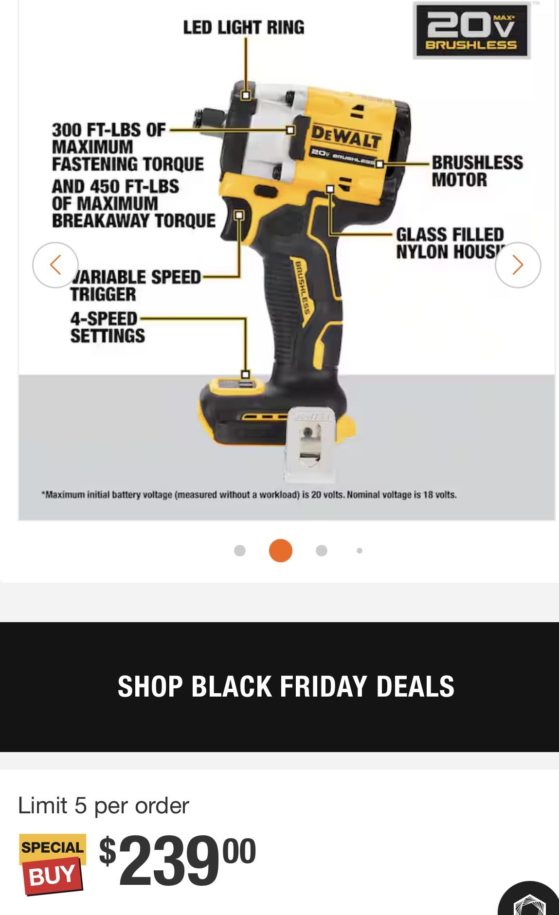 DEWALT ATOMIC 20V MAX Cordless Brushless 1/2 in. Variable Speed Impact Wrench (Tool Only)