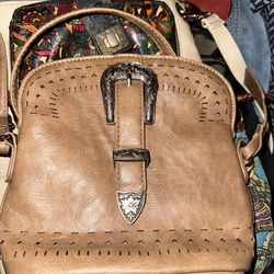 Price drop Mudd Western Cowgirl Buckle Faux Leather Crossbody Purse Shoulder Bag Brown Y2K