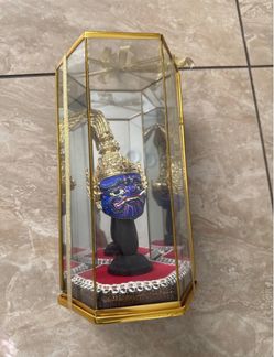 Thai Khon Mask Figurine in Gold Glass Display Case Traditional Decorative Art