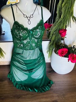 Green Lace Mesh Lingerie Babydoll Dress