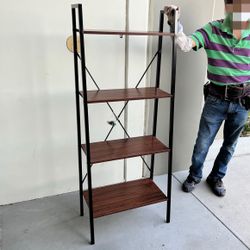 New In Box 24x13x58 Inch Tall 4 Tier Bookshelf Display Shelf Rack Steel Frame Rustic Brown Laminate 