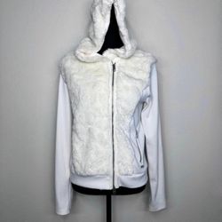 Armani Exchange Ivory Faux Fur Hoodie Jacket