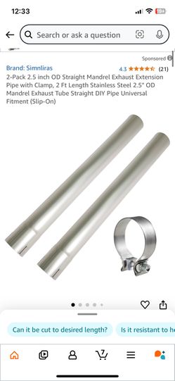 2-Pack 2.5 inch OD Straight Mandrel Exhaust Extension