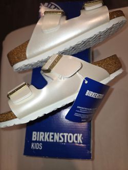 Birkenstock Kids Sandals White Pearl Gold Buckle