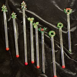 Venetian Hand Blown Glass Swizzle XMAS Sticks  & More Unique Swizzle Sticks