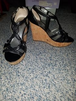 Black Braided/Strap Wedges Size: 7