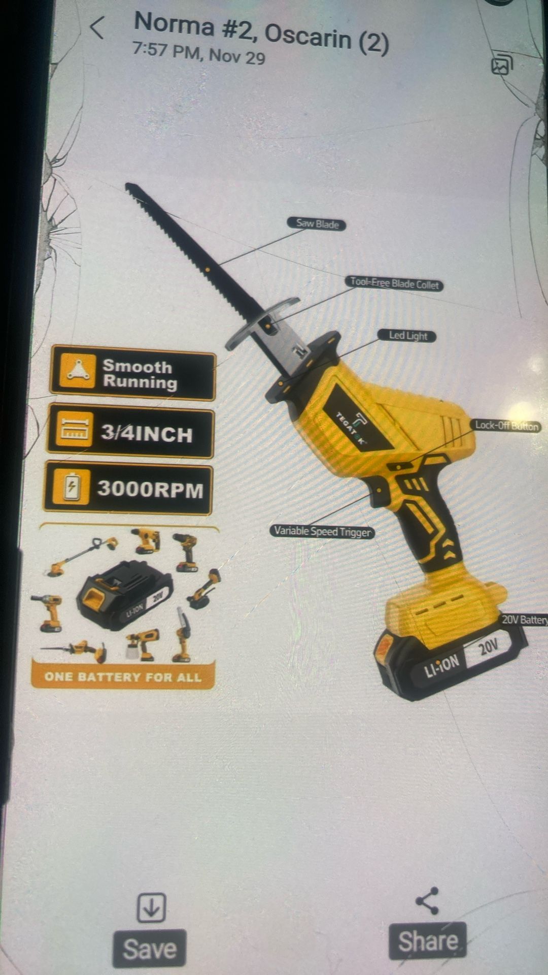 Tegatok Cordless Reciprocating Saw Handheld