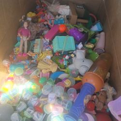 Box Of Toys Dolphint  And Three Dolls