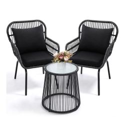 3-Piece Rattan Wicker Bistro Set, Patio Conversation Set