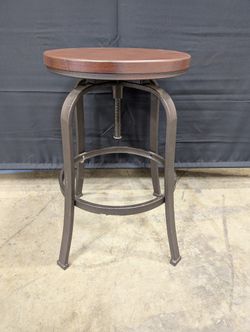 Round Dark Brown Wood Seat Metal Frame Counter Stool