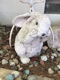 Pink shabby chic vintage bunny garden statue