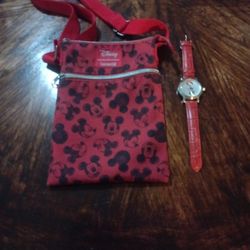 Disney Mickey Mouse Shoulder Bag And Minnie Mouse Watch