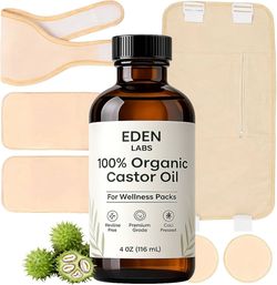 Eden Labs Castor Oil Pack, Reusable Castor Oil Wrap with 116ml, Comfortable Waist Pack for Daily Wellness Routine, Supports Relaxation & Digestive Com