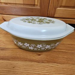 Vintage Pyrex 043 Olive Dish W/Lid Crazy Daisy Spring Blossom Design 