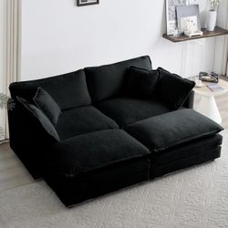 Black Couch With Ottomans