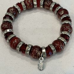 Hand Blown Glass Bracelet In Red-Crafted In Murano Italy 