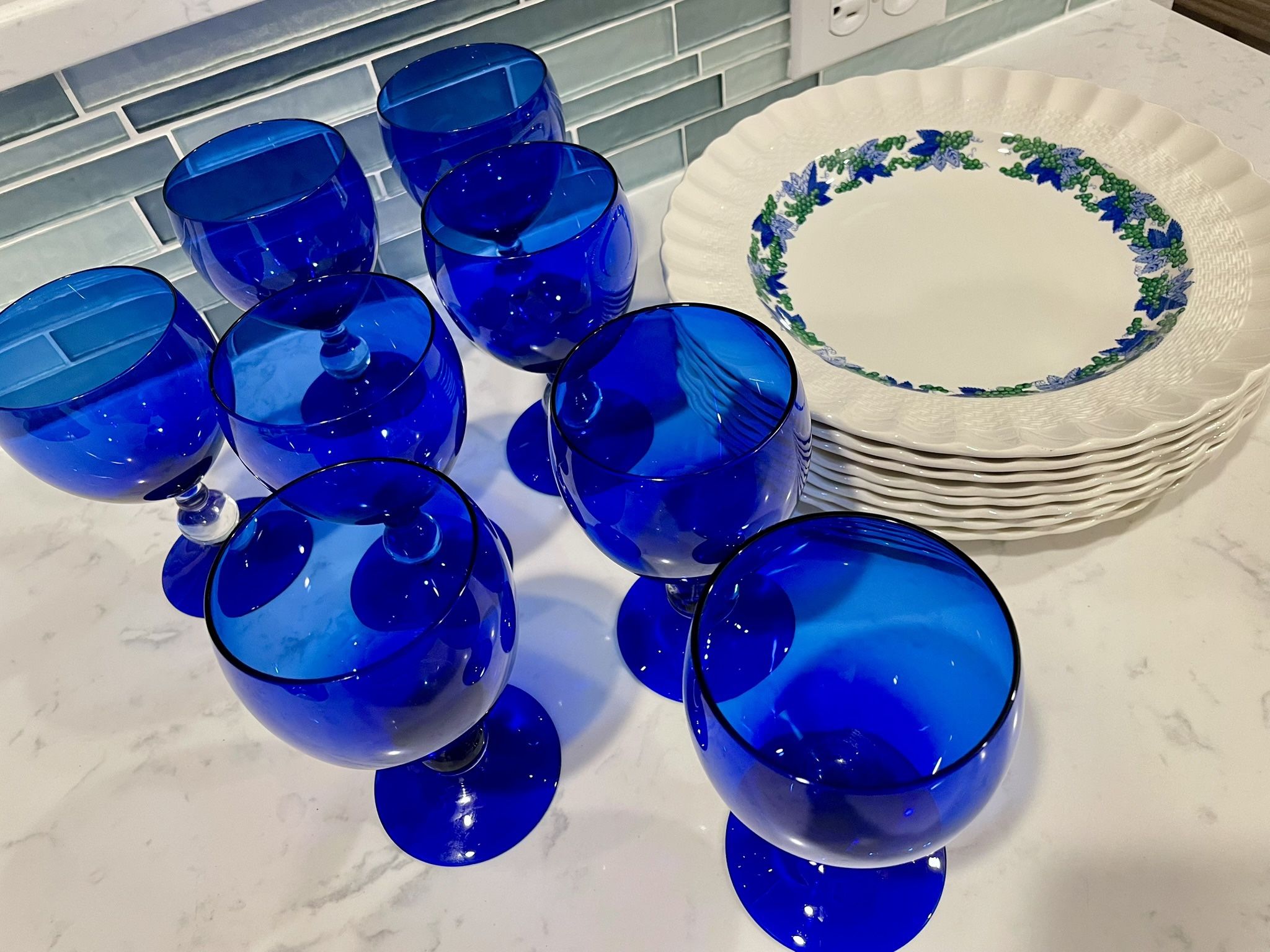 Set of 8 Spode Dinner Plates w/ Czech Goblets - $150