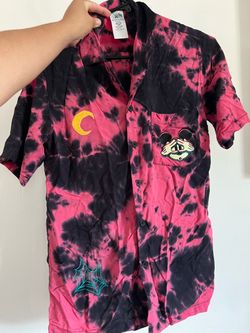 Tie-Dye Button-Up Shirt with Embroidered Patches