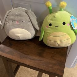 2 Squishmallow Pilar Grasshopper And Gray Bunny