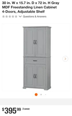 30 in. W x 15.7 in. D x 72 in. H Gray MDF Freestanding Linen Cabinet 4-Doors, Adjustable Shelf