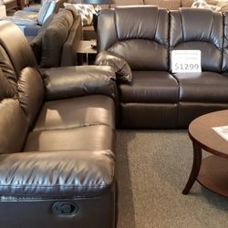 Brand New Dark Brown Leather Manual Reclining Sofa + Loveseat 2PCs Set