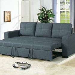 Convertible Sofa Sleeper Sofa with Pull-Out Bed  Color: Blue Gray