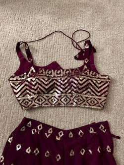 Maroon 3-Piece Ethnic Set – Crop Top, Palazzo Pants & Jacket