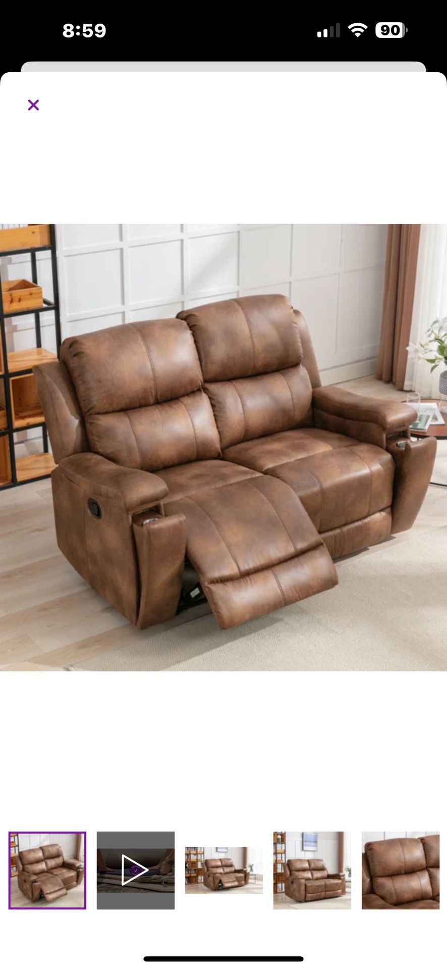 Faux Leather Manual Recliner Loveseat Sofa With Cupholders