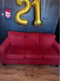 Full size pull out bed Red Fabric 3-Seat Sofa