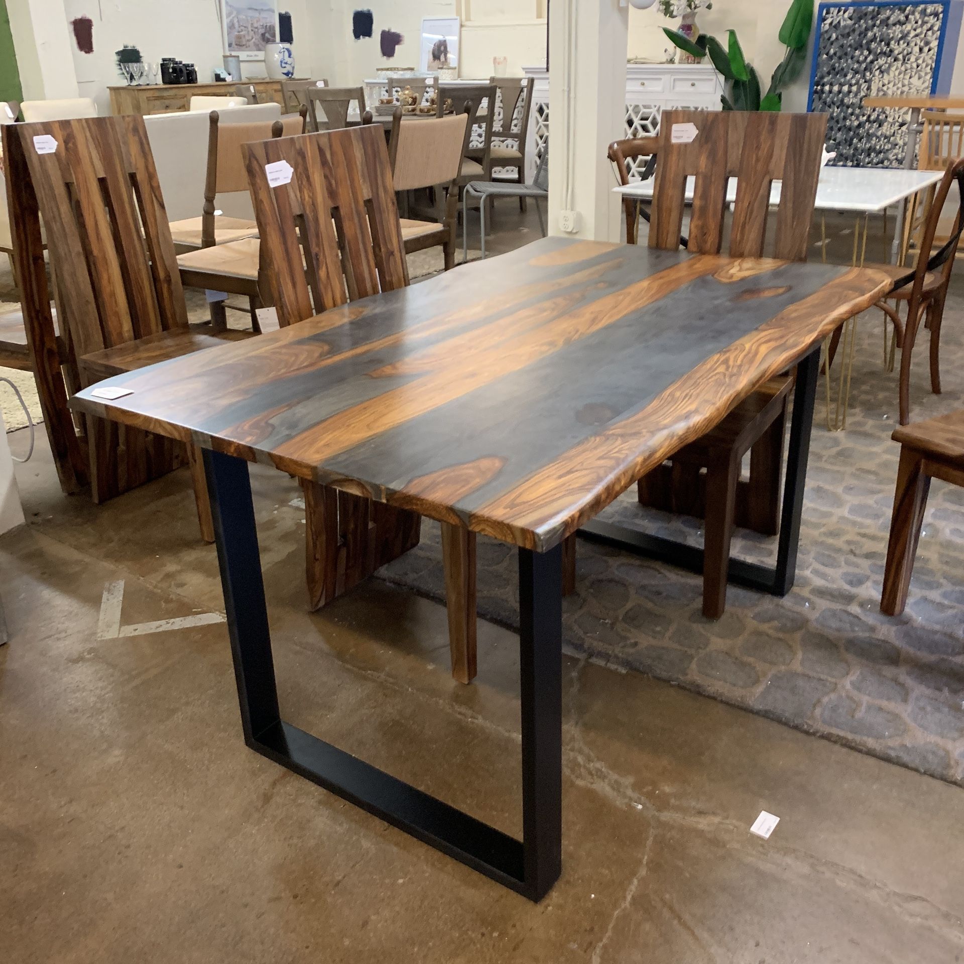 Dark Sheesham Iron Base Dining Table