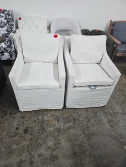 Spruce & Spring Upholstered Set of 2 Dining Chair with Hidden Casters, Removable Slipcover and Under-Seat Storage, Single, Ivory