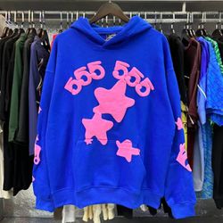 Blue and pink sp5der hoodie
