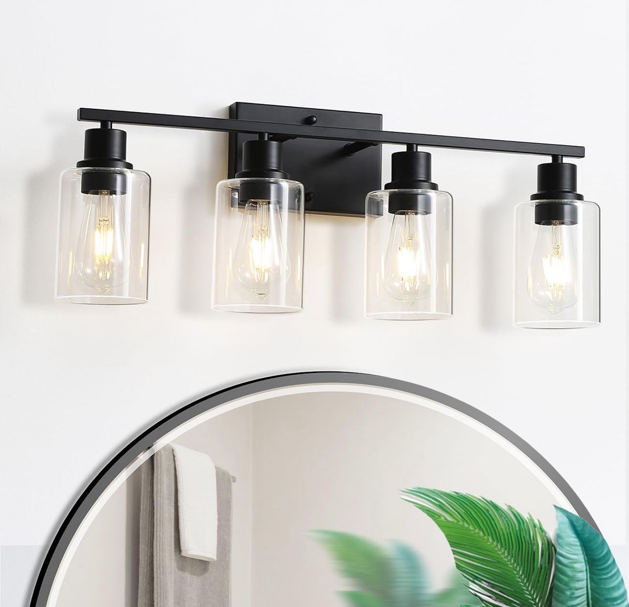 Black Vanity Lights for Bathroom, 4-Light Bathroom Lighting Fixtures