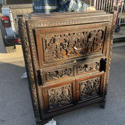 Chinese Antique Hand-Carved Cabinet / Secretary Desk