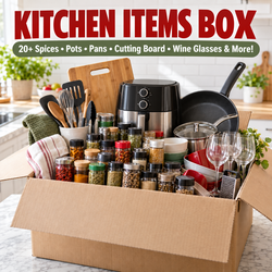 20+ Spices, Pots, Pans, Air Fryer, Cutting Board, Wine Glasses & More
