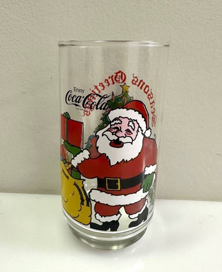 Vintage 1982 Coca Cola Coke 100 Anniversary McCroy Stores Dime Story Christmas Seasons Greetings Collectible Glass Tumbler