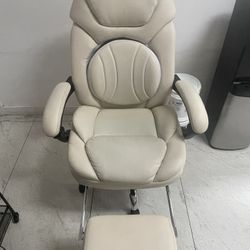 Silla de oficina totalmente reclinable con reposapiés reclinable, silla de escritorio de oficina en casa con reposapiés, beige