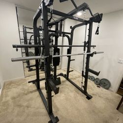 Vesta Fitness Smith Machine 2001 w/Bench Attachment | 230lb Bumpers Weights | 7ft Olympic Bar | Fitness | Gym Equipment | FREE DELIVERY 🚚 