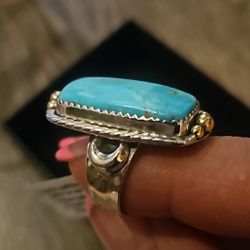 Sterling Silver Turquoise Gemstone Ring Size 7