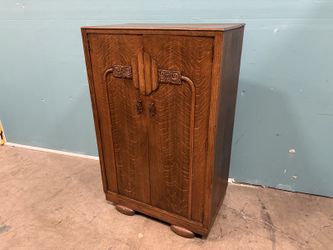 C. W. S LTD. Vintage Art Deco Style Compact Wardrobe with Carved Accents