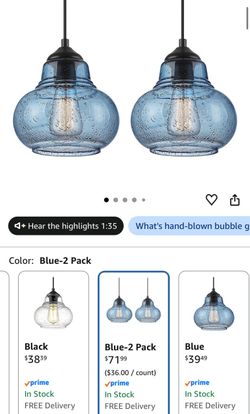 ELYONA 2 Pack Bubble Glass Pendant Lights 8 inch Modern Blue Hand Blown Globe Glass Pendant Lighting Hanging Light fixtures for Kitchen Island Dining 